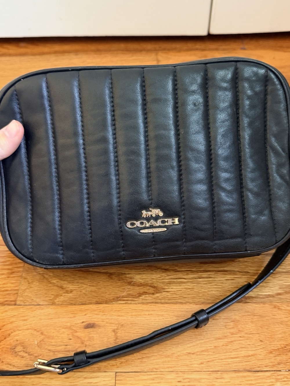 Coach Jes Black Linear Quilted Leather Crossbody Bag